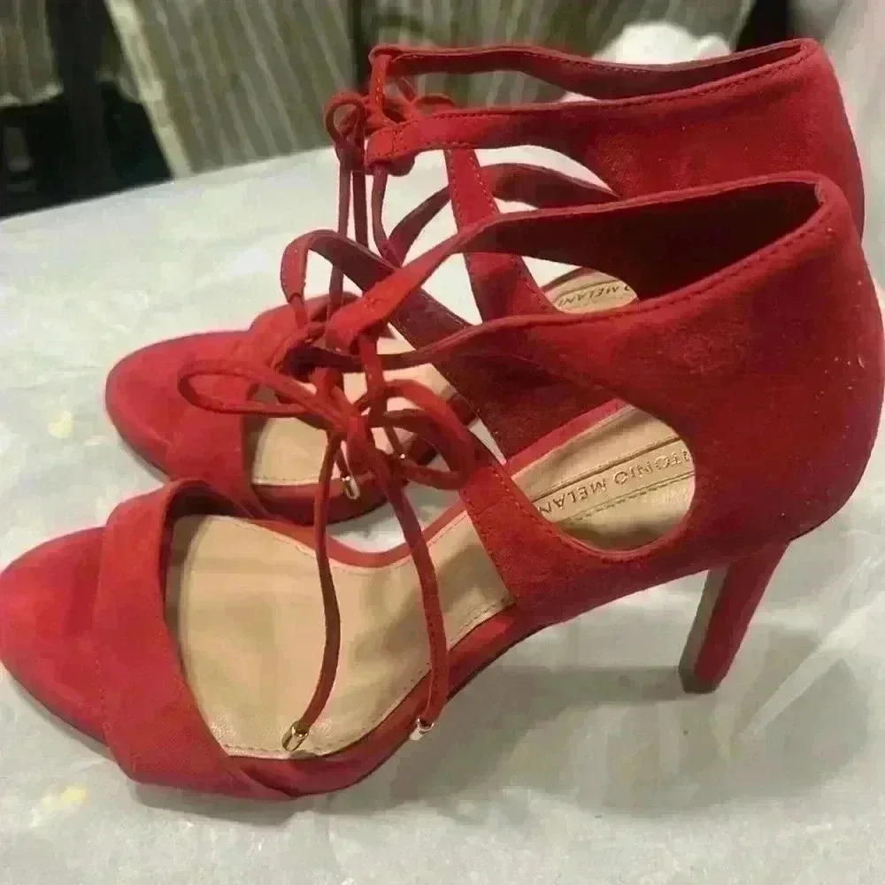 ANTONIO MELANI RED LACE UP PUMPS - Picture 3 of 7